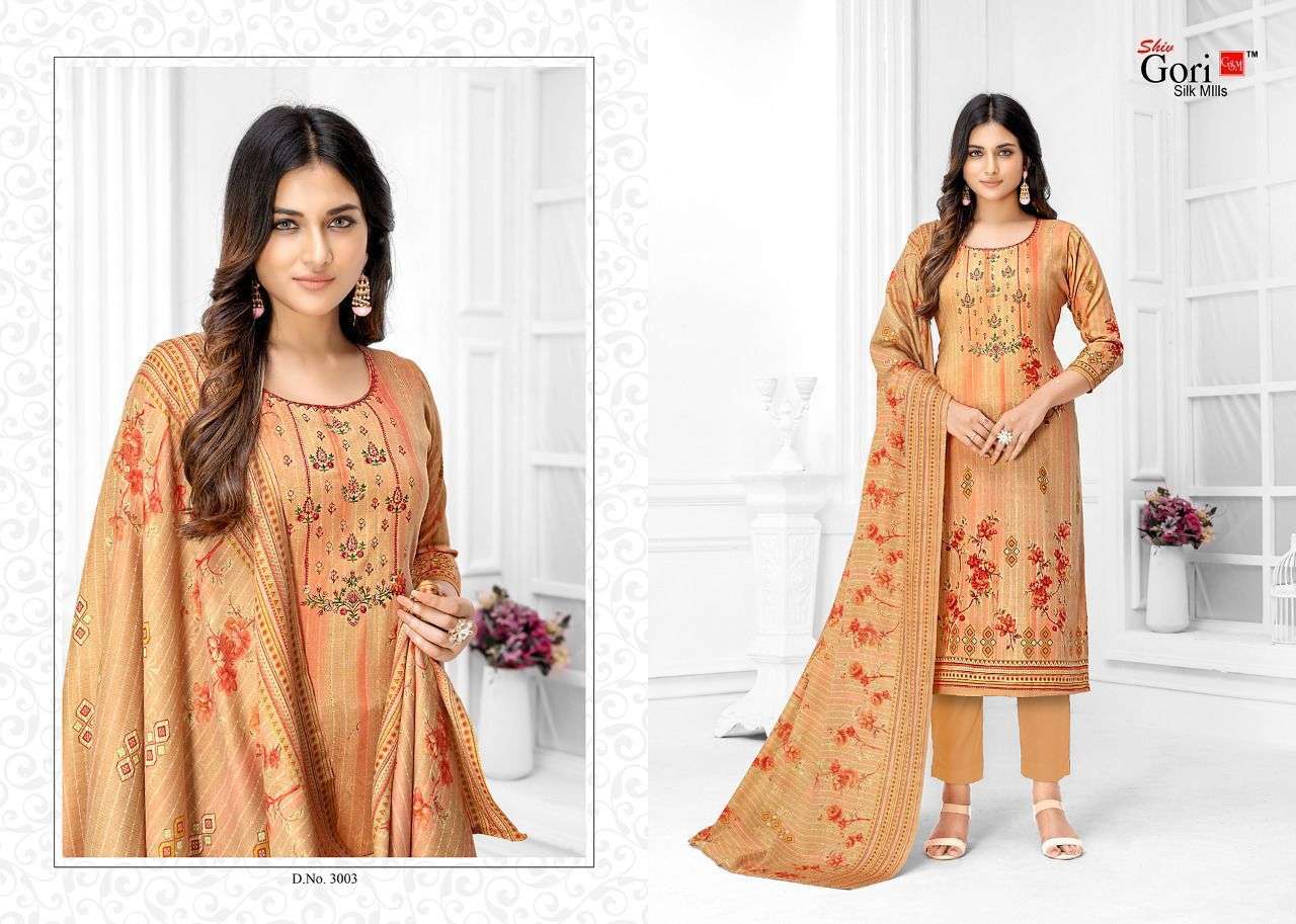JEBA VOL-3 BY SHIV GORI SILK MILLS 3001 TO 3010 SERIES BEAUTIFUL SUITS COLORFUL STYLISH FANCY CASUAL WEAR & ETHNIC WEAR KASHMIRI WOOL DRESSES AT WHOLESALE PRICE