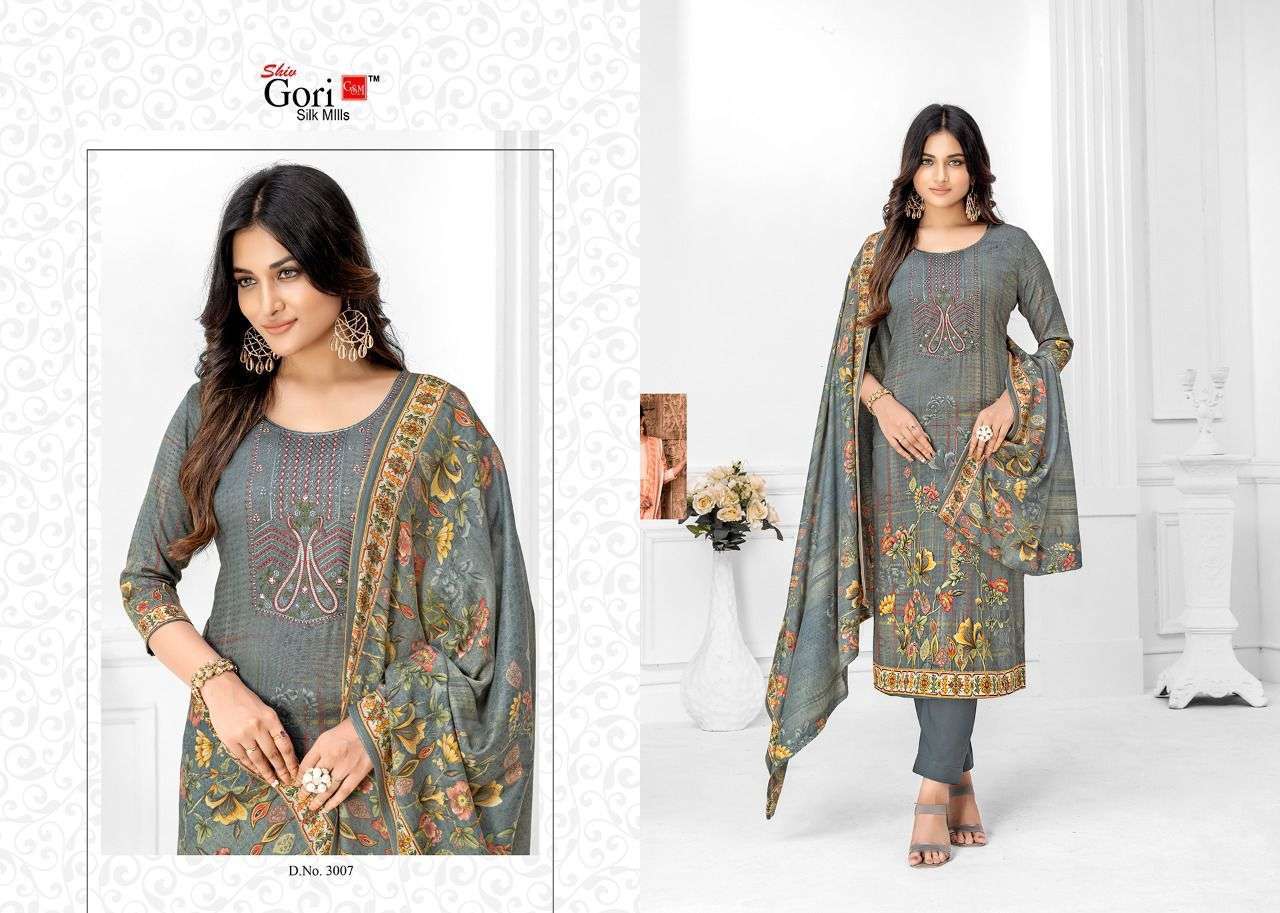 JEBA VOL-3 BY SHIV GORI SILK MILLS 3001 TO 3010 SERIES BEAUTIFUL SUITS COLORFUL STYLISH FANCY CASUAL WEAR & ETHNIC WEAR KASHMIRI WOOL DRESSES AT WHOLESALE PRICE
