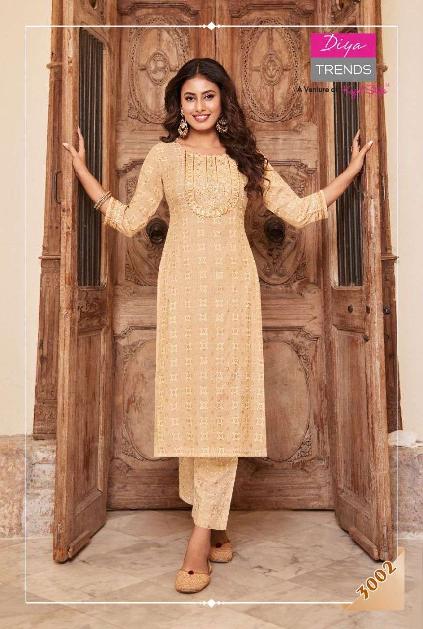 CELEBRATION VOL-3 BY DIYA TRENDS 3001 TO 3010 SERIES BEAUTIFUL STYLISH FANCY COLORFUL CASUAL WEAR & ETHNIC WEAR PURE RAYON KURTIS WITH BOTTOM AT WHOLESALE PRICE