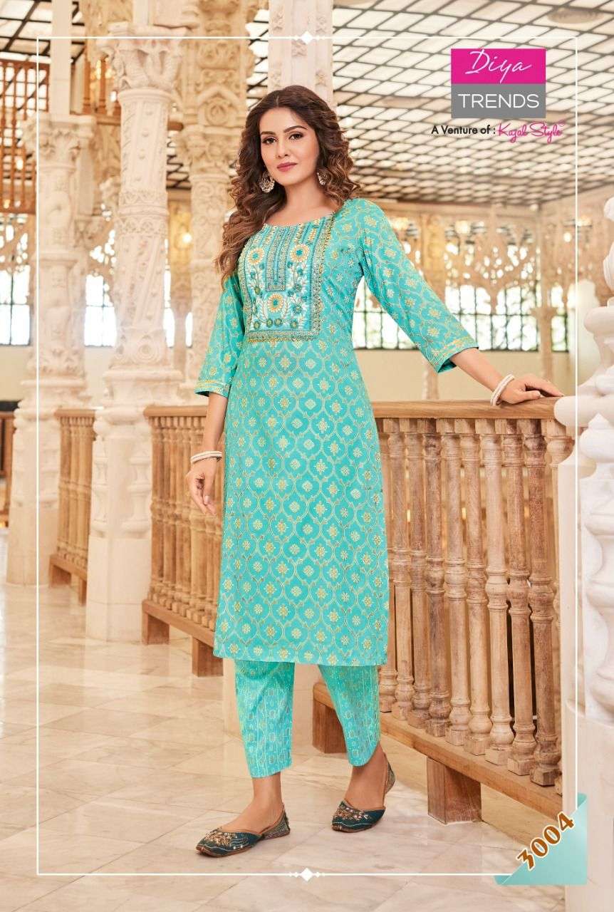 CELEBRATION VOL-3 BY DIYA TRENDS 3001 TO 3010 SERIES BEAUTIFUL STYLISH FANCY COLORFUL CASUAL WEAR & ETHNIC WEAR PURE RAYON KURTIS WITH BOTTOM AT WHOLESALE PRICE