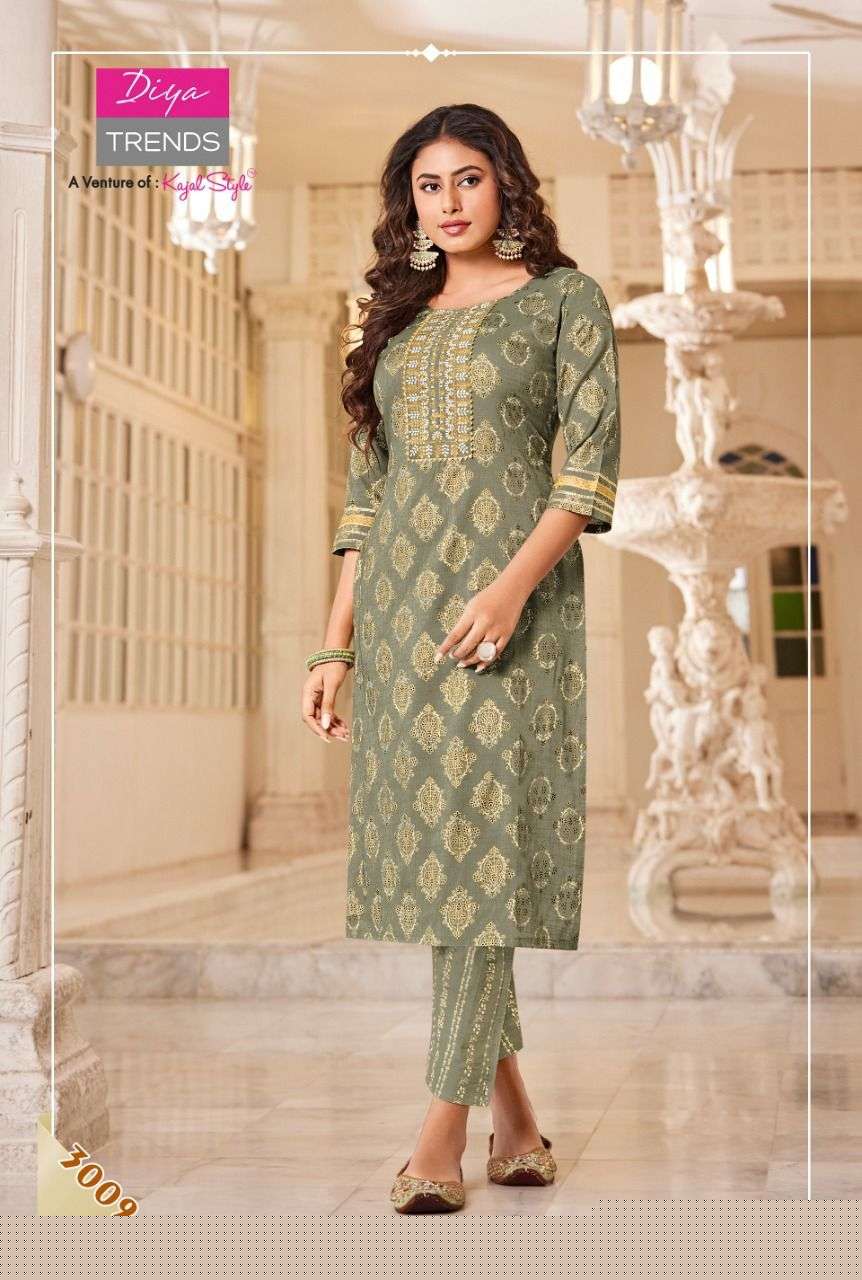 CELEBRATION VOL-3 BY DIYA TRENDS 3001 TO 3010 SERIES BEAUTIFUL STYLISH FANCY COLORFUL CASUAL WEAR & ETHNIC WEAR PURE RAYON KURTIS WITH BOTTOM AT WHOLESALE PRICE