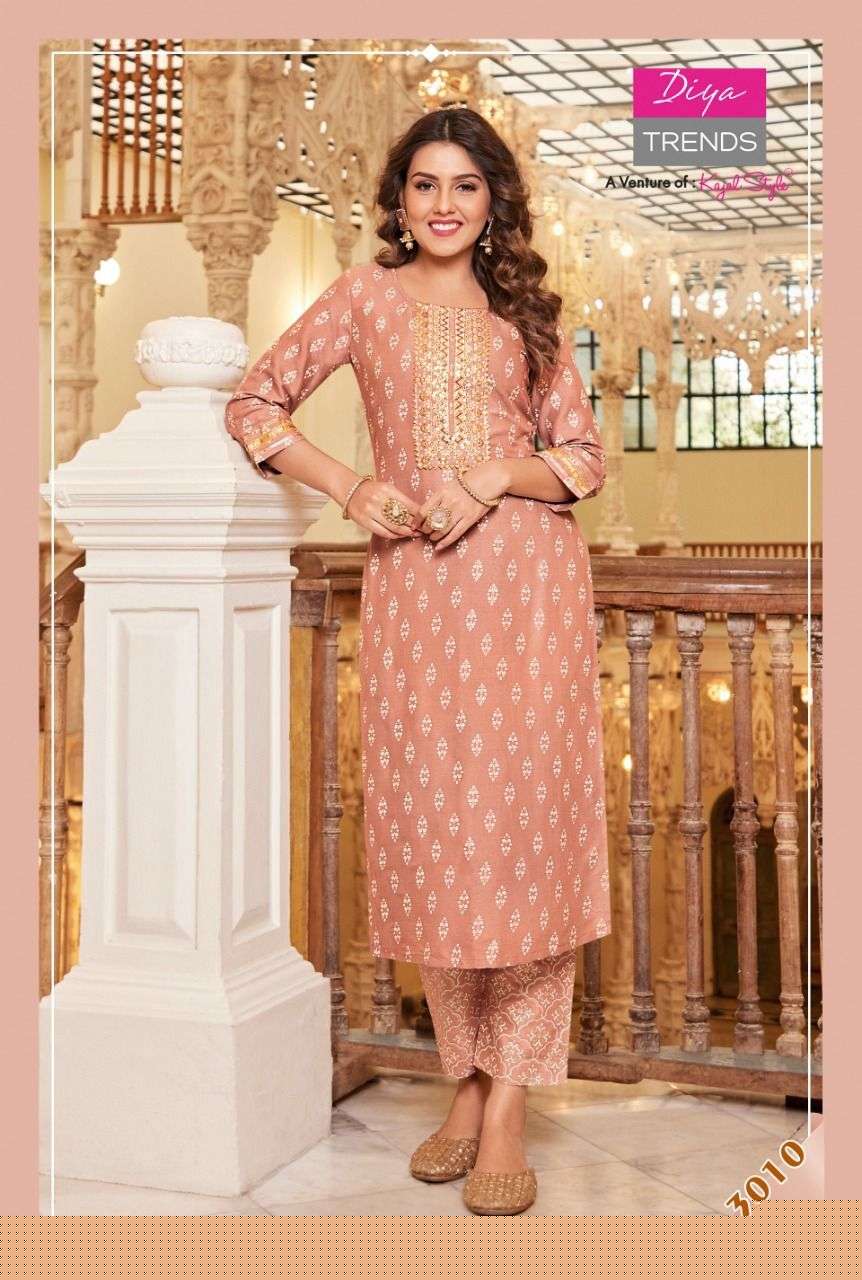 CELEBRATION VOL-3 BY DIYA TRENDS 3001 TO 3010 SERIES BEAUTIFUL STYLISH FANCY COLORFUL CASUAL WEAR & ETHNIC WEAR PURE RAYON KURTIS WITH BOTTOM AT WHOLESALE PRICE