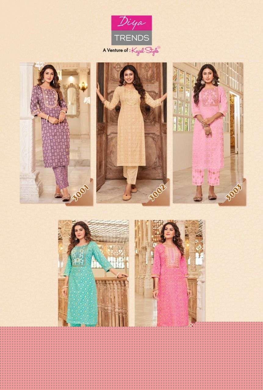 CELEBRATION VOL-3 BY DIYA TRENDS 3001 TO 3010 SERIES BEAUTIFUL STYLISH FANCY COLORFUL CASUAL WEAR & ETHNIC WEAR PURE RAYON KURTIS WITH BOTTOM AT WHOLESALE PRICE