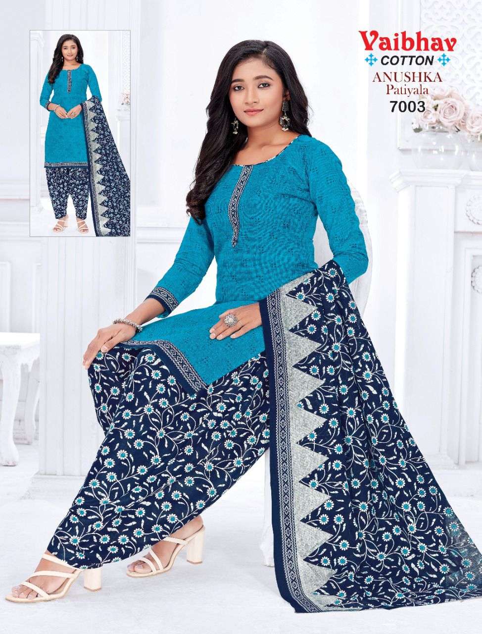 ANUSHKA PATIYALA VOL-7 BY VAIBHAV COTTON 7001 TO 7010 SERIES BEAUTIFUL SUITS COLORFUL STYLISH FANCY CASUAL WEAR & ETHNIC WEAR PURE COTTON DRESSES AT WHOLESALE PRICE