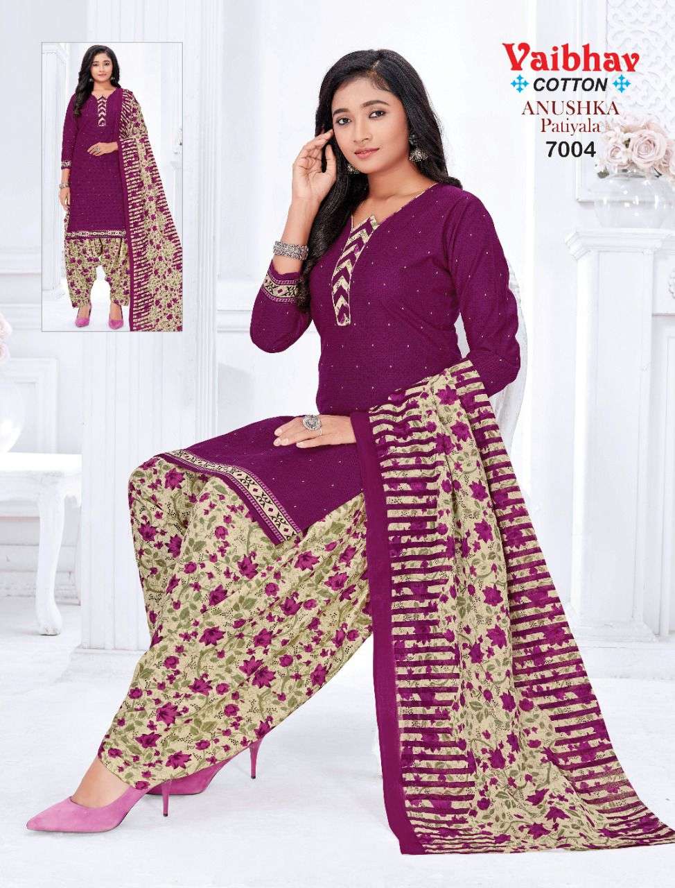 ANUSHKA PATIYALA VOL-7 BY VAIBHAV COTTON 7001 TO 7010 SERIES BEAUTIFUL SUITS COLORFUL STYLISH FANCY CASUAL WEAR & ETHNIC WEAR PURE COTTON DRESSES AT WHOLESALE PRICE