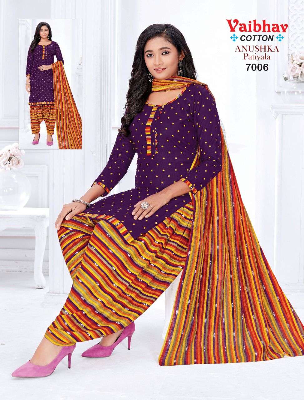 ANUSHKA PATIYALA VOL-7 BY VAIBHAV COTTON 7001 TO 7010 SERIES BEAUTIFUL SUITS COLORFUL STYLISH FANCY CASUAL WEAR & ETHNIC WEAR PURE COTTON DRESSES AT WHOLESALE PRICE