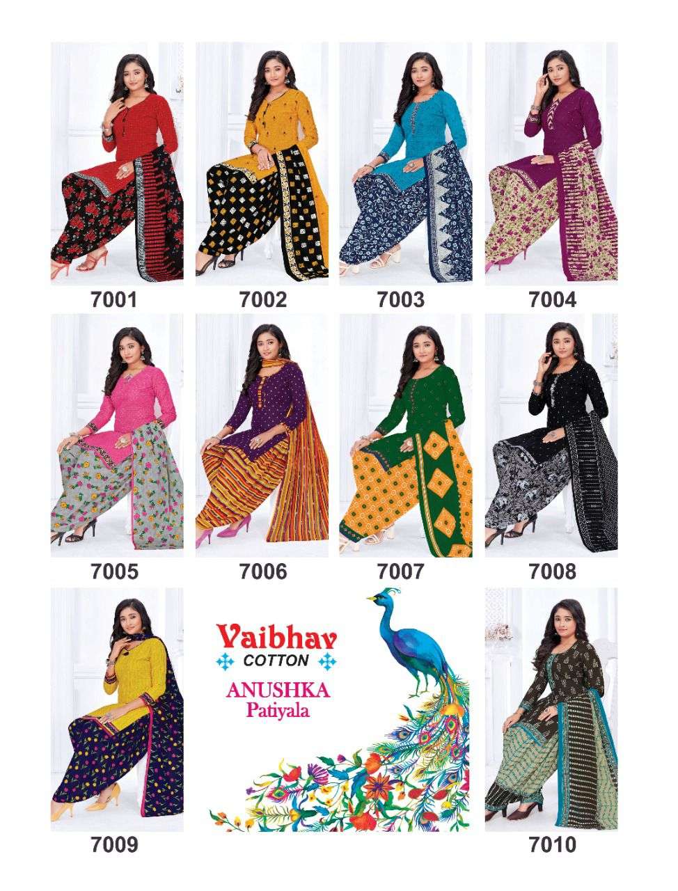 ANUSHKA PATIYALA VOL-7 BY VAIBHAV COTTON 7001 TO 7010 SERIES BEAUTIFUL SUITS COLORFUL STYLISH FANCY CASUAL WEAR & ETHNIC WEAR PURE COTTON DRESSES AT WHOLESALE PRICE