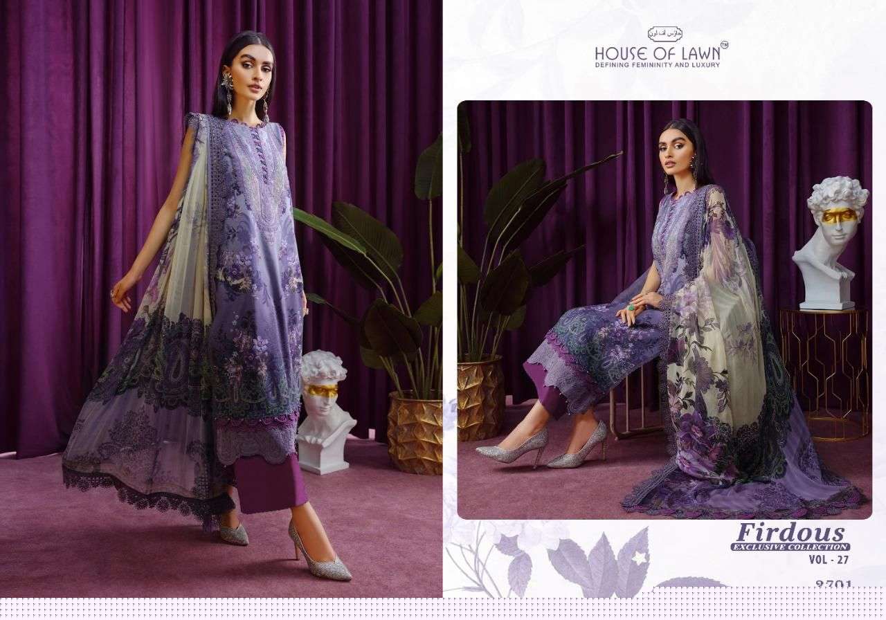 FIRDOUS VOL-27 BY HOUSE OF LAWN 2701 TO 2706 SERIES BEAUTIFUL PAKISTANI SUITS COLORFUL STYLISH FANCY CASUAL WEAR & ETHNIC WEAR PURE LAWN DRESSES AT WHOLESALE PRICE