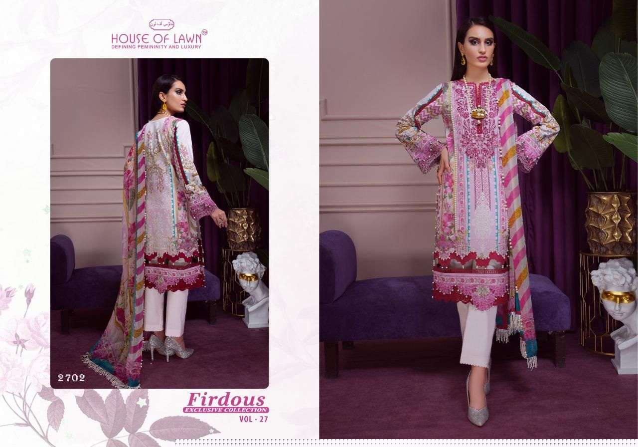FIRDOUS VOL-27 BY HOUSE OF LAWN 2701 TO 2706 SERIES BEAUTIFUL PAKISTANI SUITS COLORFUL STYLISH FANCY CASUAL WEAR & ETHNIC WEAR PURE LAWN DRESSES AT WHOLESALE PRICE