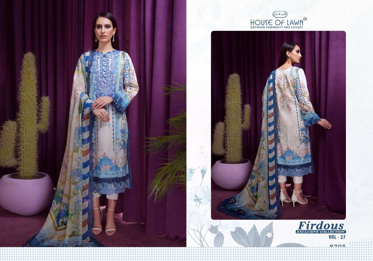 FIRDOUS VOL-27 BY HOUSE OF LAWN 2701 TO 2706 SERIES BEAUTIFUL PAKISTANI SUITS COLORFUL STYLISH FANCY CASUAL WEAR & ETHNIC WEAR PURE LAWN DRESSES AT WHOLESALE PRICE