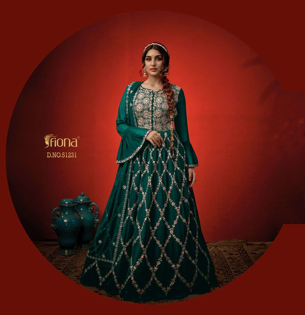 SANGINI BY FIONA 51231 TO 51234 SERIES BEAUTIFUL STYLISH FANCY COLORFUL CASUAL WEAR & ETHNIC WEAR GEORGETTE EMBROIDERED GOWNS WITH DUPATTA AT WHOLESALE PRICE
