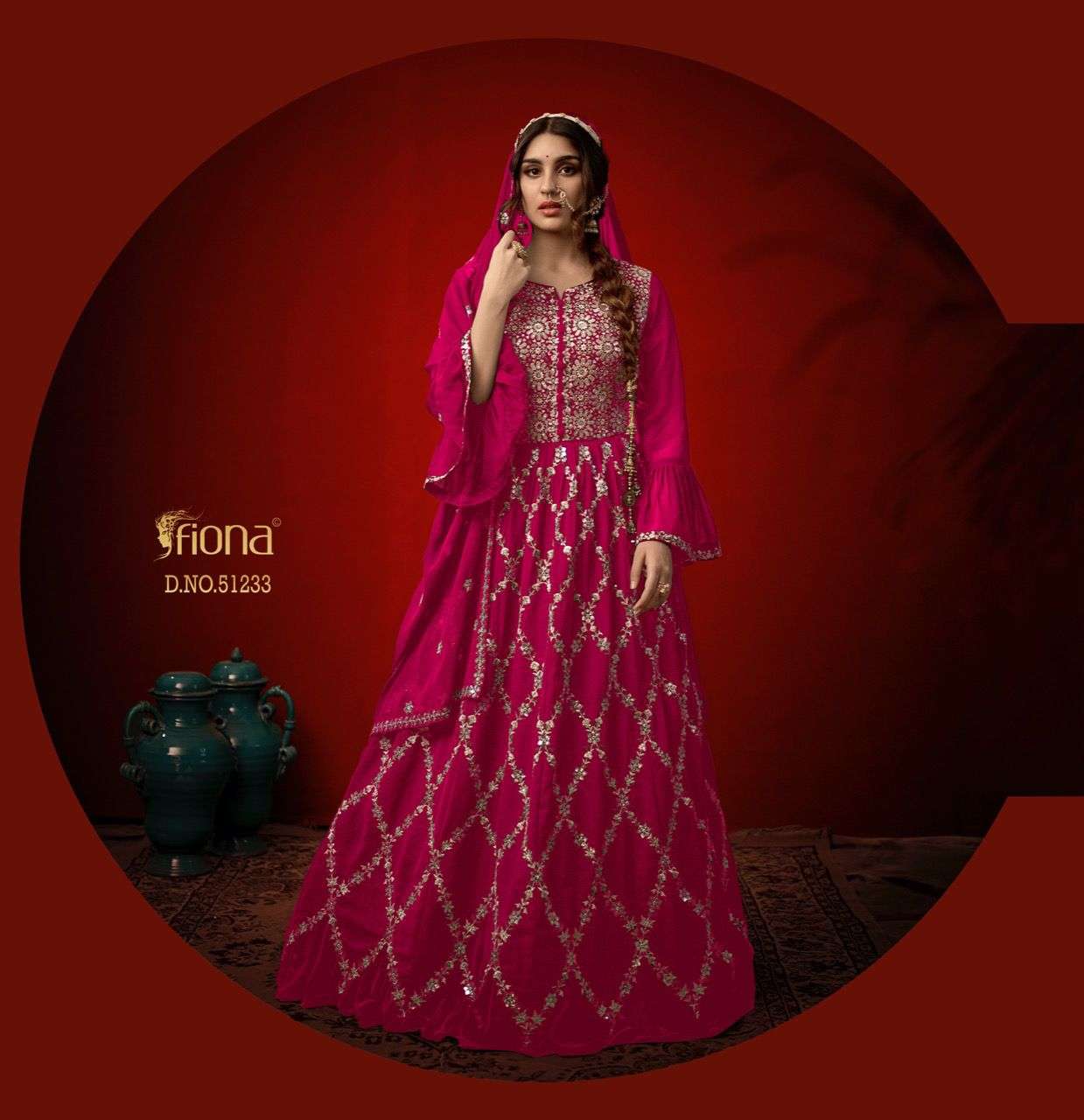 SANGINI BY FIONA 51231 TO 51234 SERIES BEAUTIFUL STYLISH FANCY COLORFUL CASUAL WEAR & ETHNIC WEAR GEORGETTE EMBROIDERED GOWNS WITH DUPATTA AT WHOLESALE PRICE