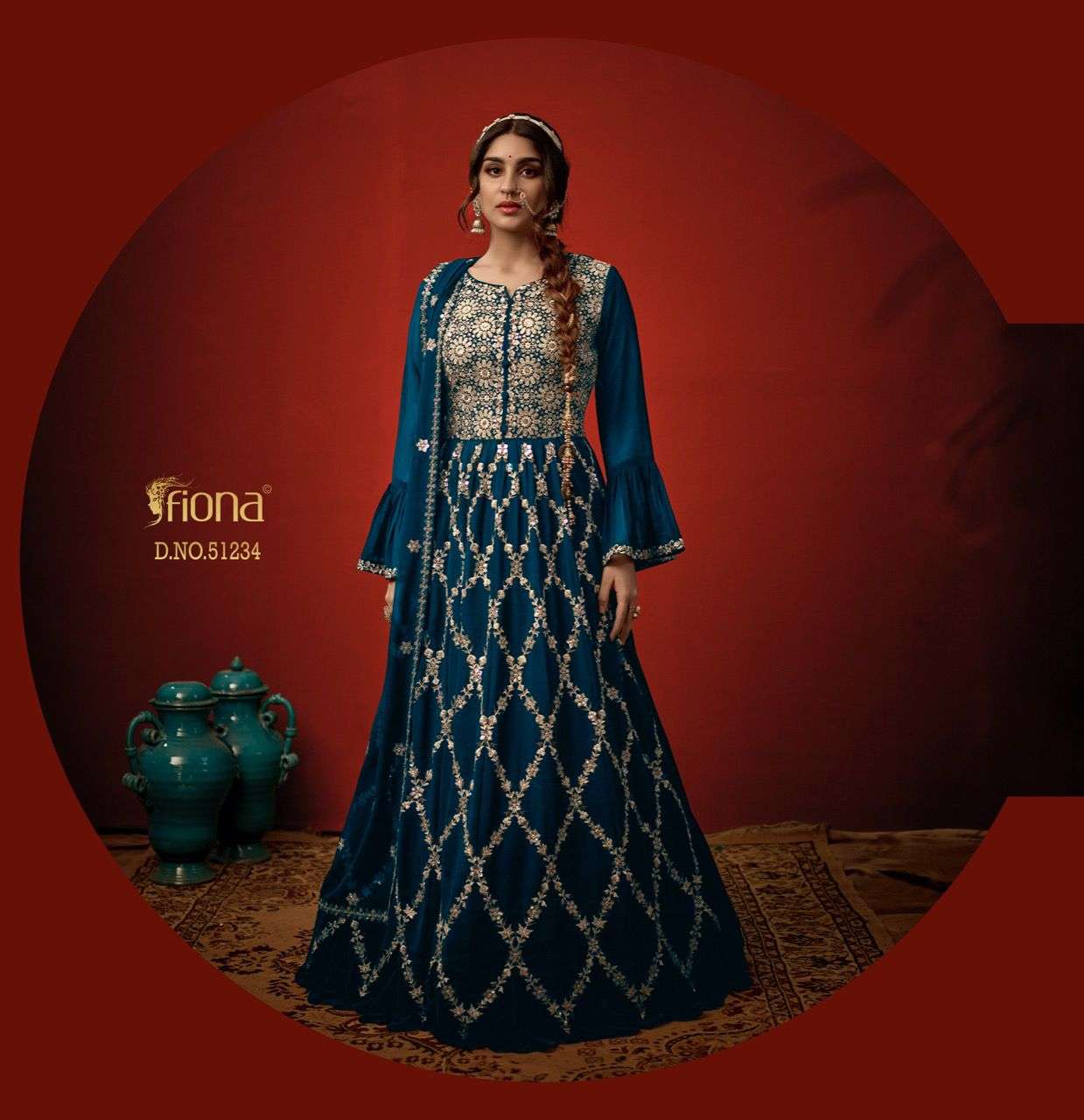 SANGINI BY FIONA 51231 TO 51234 SERIES BEAUTIFUL STYLISH FANCY COLORFUL CASUAL WEAR & ETHNIC WEAR GEORGETTE EMBROIDERED GOWNS WITH DUPATTA AT WHOLESALE PRICE