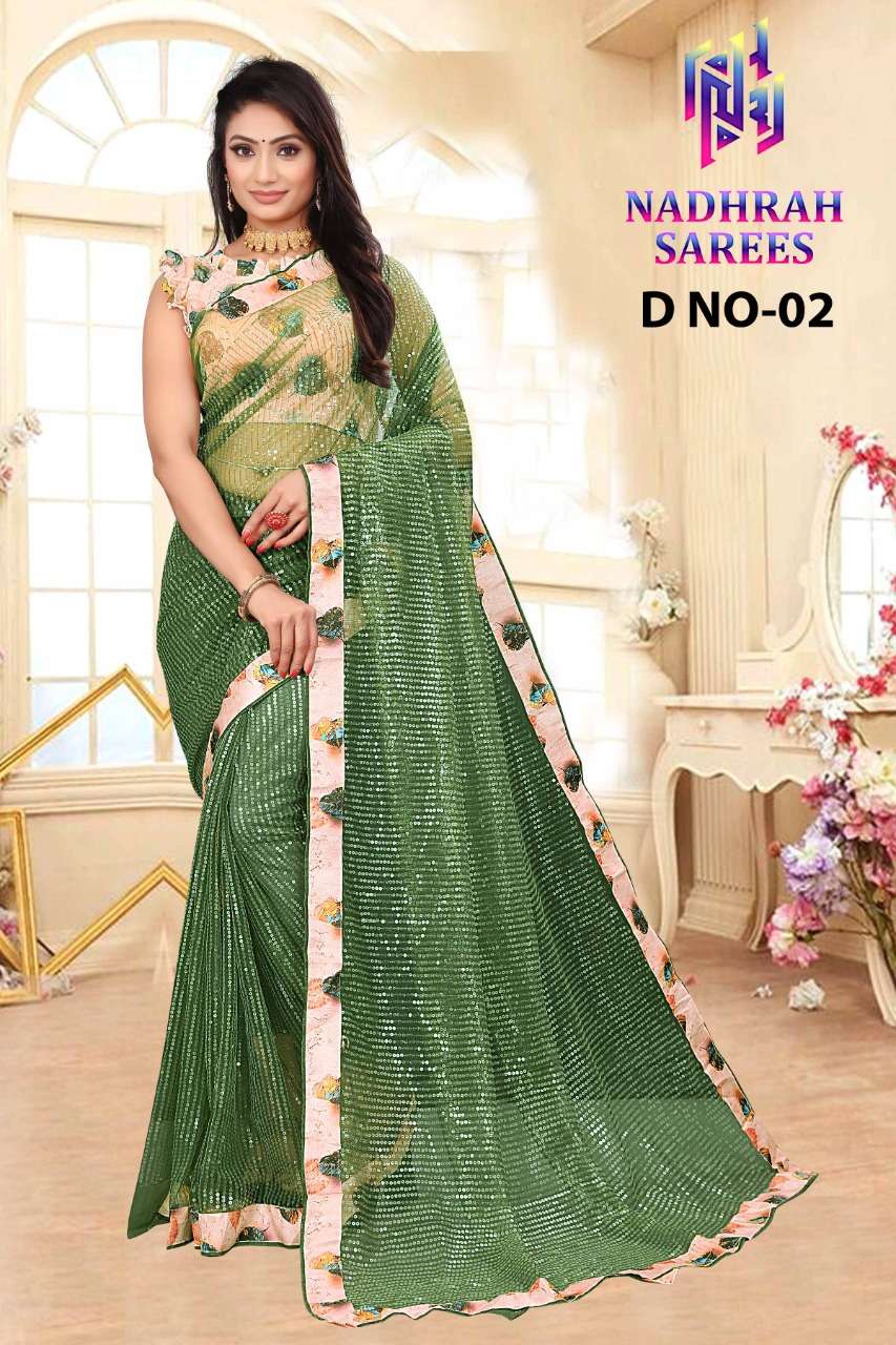 NAMIRA BY NADHRAH SAREES 02 TO 06 SERIES INDIAN TRADITIONAL WEAR COLLECTION BEAUTIFUL STYLISH FANCY COLORFUL PARTY WEAR & OCCASIONAL WEAR SOFT NET SAREES AT WHOLESALE PRICE