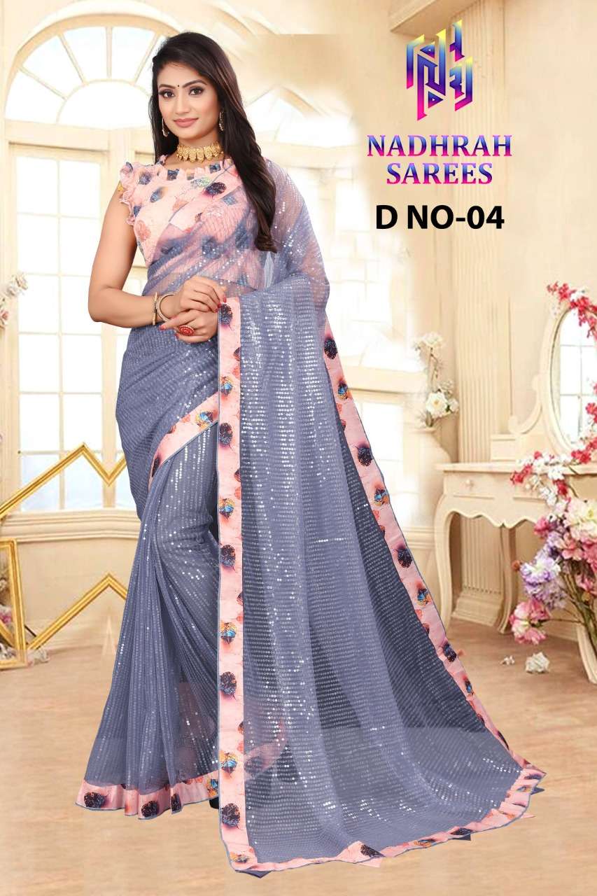 NAMIRA BY NADHRAH SAREES 02 TO 06 SERIES INDIAN TRADITIONAL WEAR COLLECTION BEAUTIFUL STYLISH FANCY COLORFUL PARTY WEAR & OCCASIONAL WEAR SOFT NET SAREES AT WHOLESALE PRICE