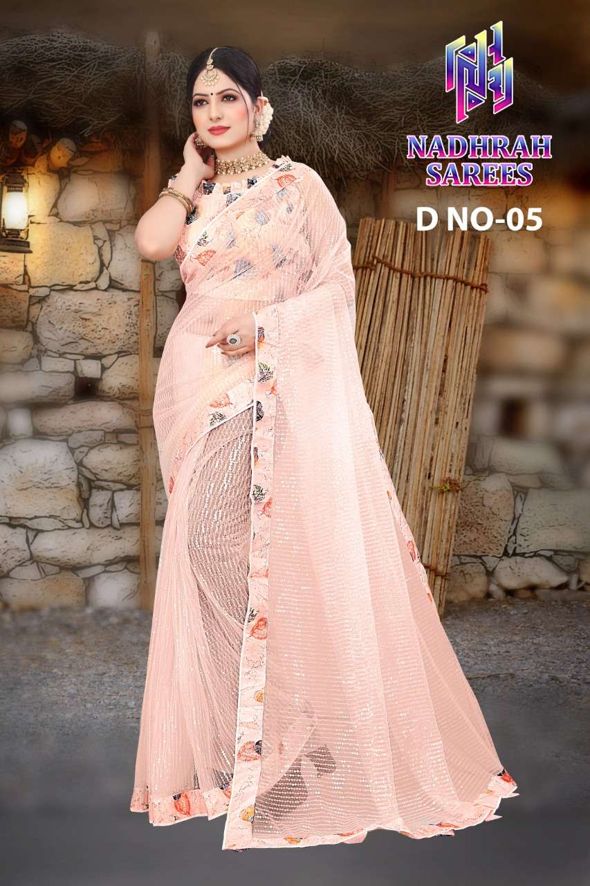 NAMIRA BY NADHRAH SAREES 02 TO 06 SERIES INDIAN TRADITIONAL WEAR COLLECTION BEAUTIFUL STYLISH FANCY COLORFUL PARTY WEAR & OCCASIONAL WEAR SOFT NET SAREES AT WHOLESALE PRICE