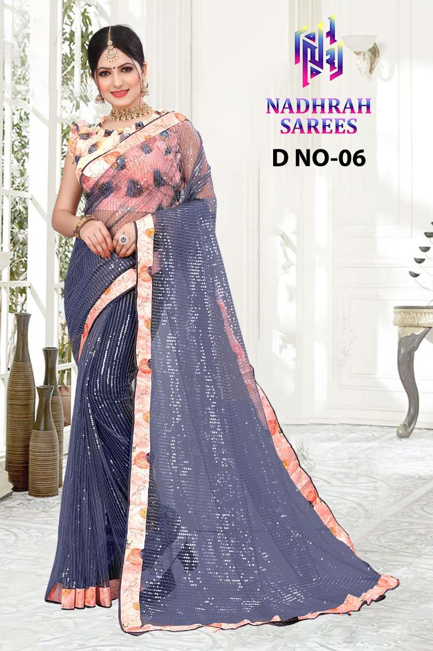 NAMIRA BY NADHRAH SAREES 02 TO 06 SERIES INDIAN TRADITIONAL WEAR COLLECTION BEAUTIFUL STYLISH FANCY COLORFUL PARTY WEAR & OCCASIONAL WEAR SOFT NET SAREES AT WHOLESALE PRICE