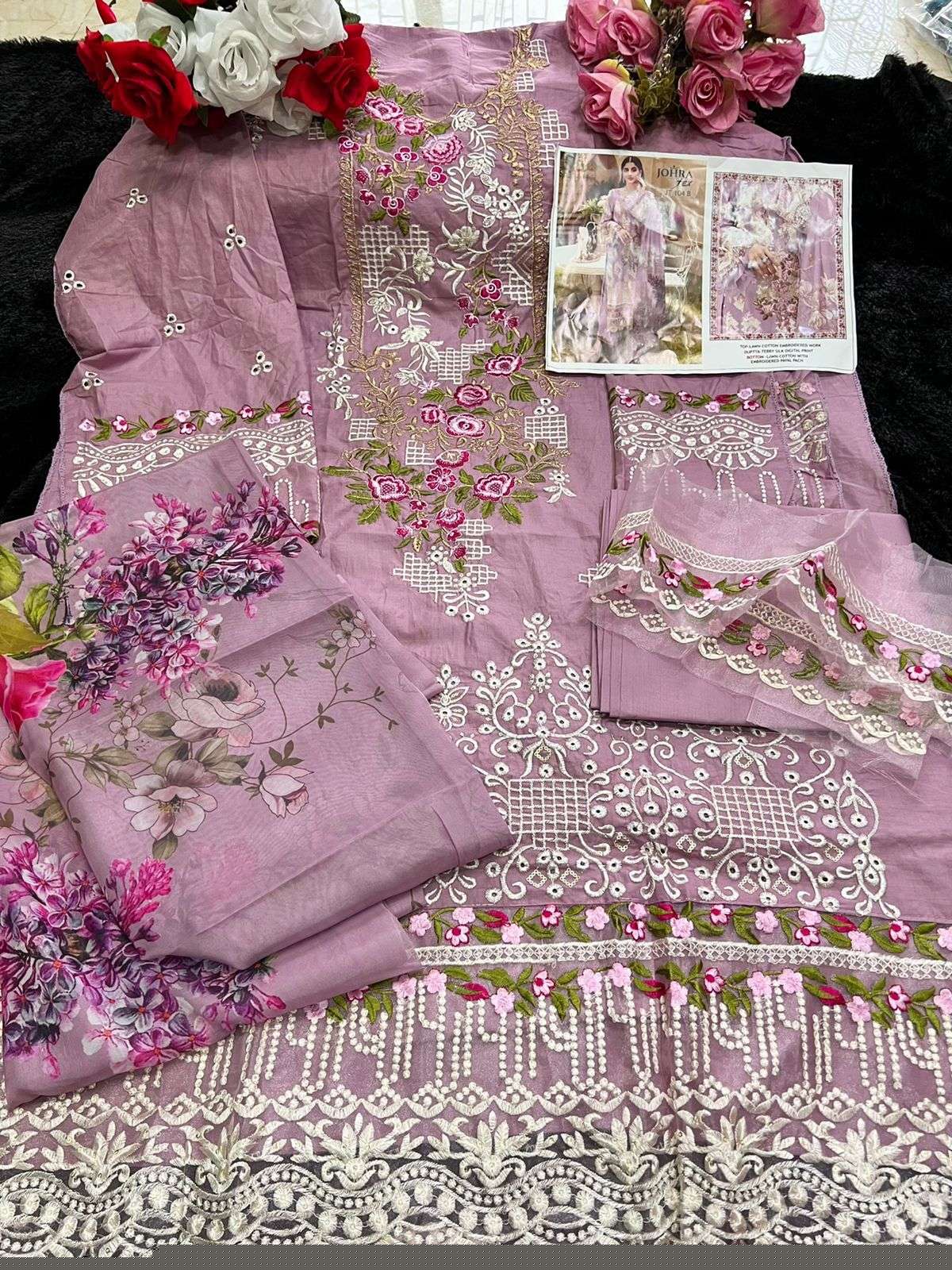 JOHRA HIT DESIGN 104-B BY JOHRA TEX DESIGNER PAKISTANI SUITS BEAUTIFUL STYLISH FANCY COLORFUL PARTY WEAR & OCCASIONAL WEAR COTTON EMBROIDERED DRESSES AT WHOLESALE PRICE