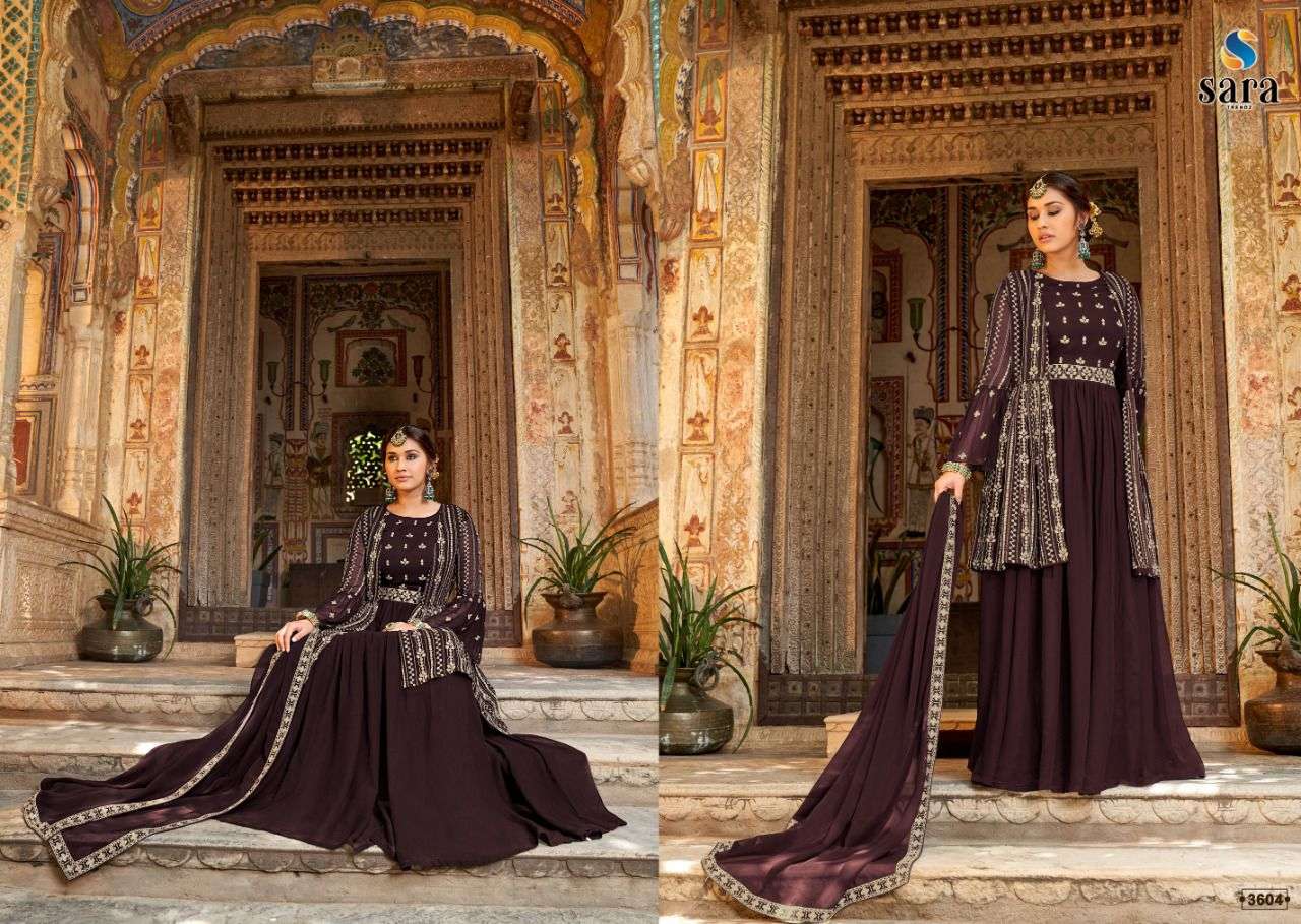 MANNAT BY SARA TRENDZ 3601 TO 3604 SERIES DESIGNER SHARARA SUITS BEAUTIFUL FANCY COLORFUL STYLISH PARTY WEAR & OCCASIONAL WEAR GEORGETTE EMBROIDERED DRESSES AT WHOLESALE PRICE