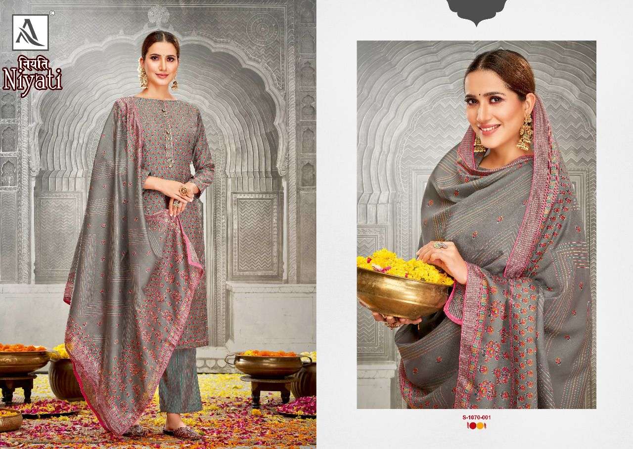 NIYATI BY ALOK SUITS 1070-001 TO 1070-008 SERIES DESIGNER SUITS BEAUTIFUL STYLISH FANCY COLORFUL PARTY WEAR & OCCASIONAL WEAR PURE VISCOSE SILK DRESSES AT WHOLESALE PRICE