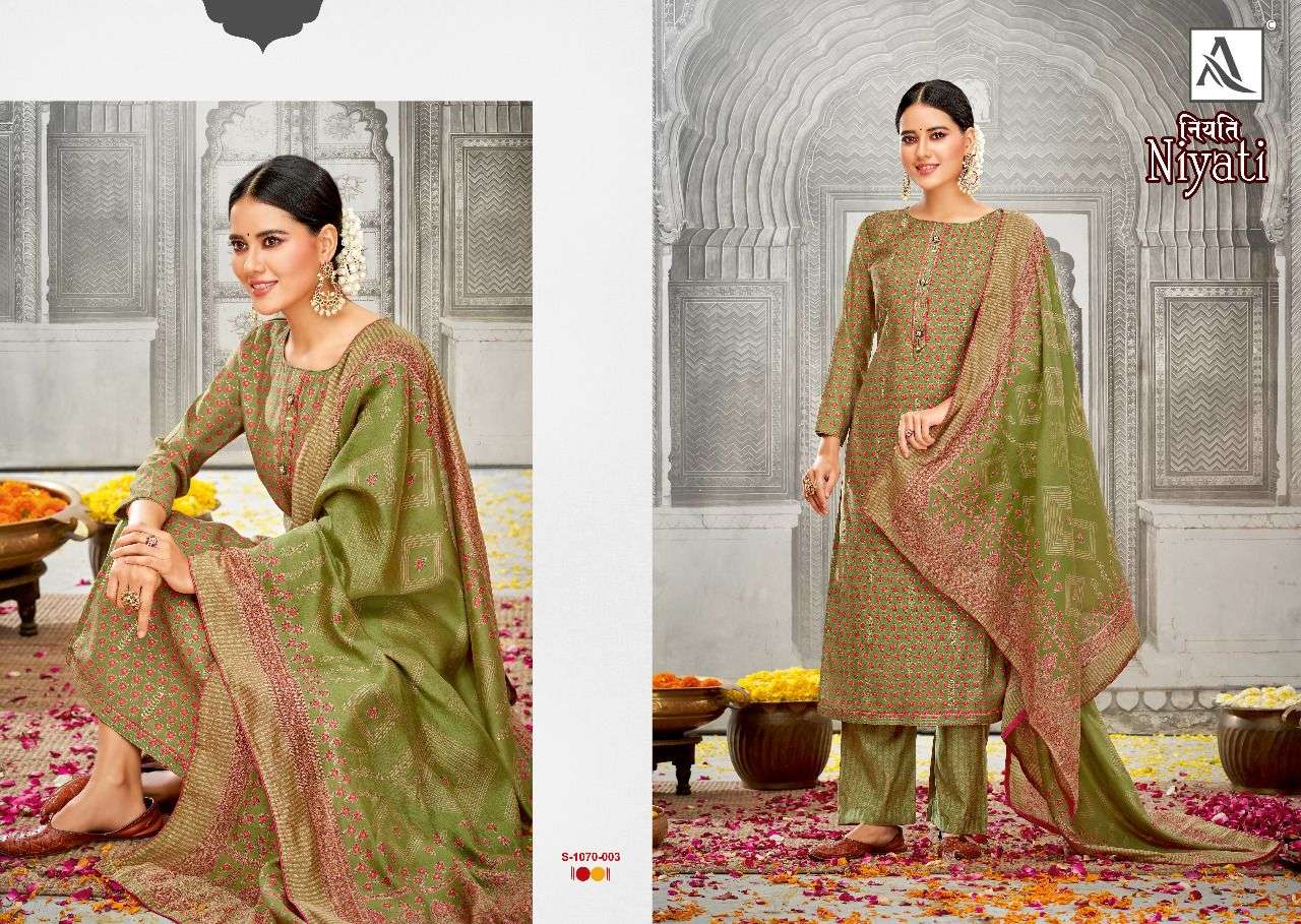 NIYATI BY ALOK SUITS 1070-001 TO 1070-008 SERIES DESIGNER SUITS BEAUTIFUL STYLISH FANCY COLORFUL PARTY WEAR & OCCASIONAL WEAR PURE VISCOSE SILK DRESSES AT WHOLESALE PRICE