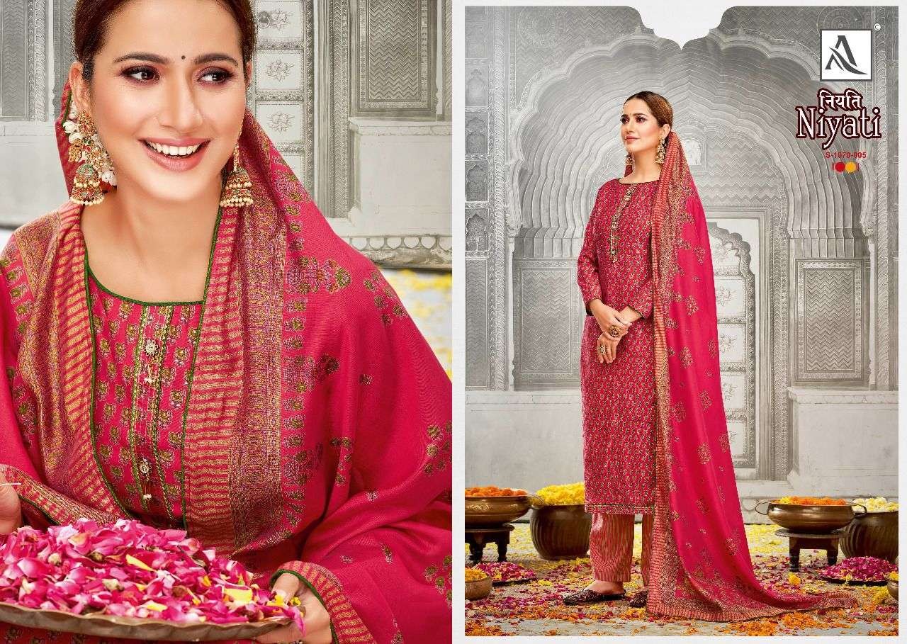 NIYATI BY ALOK SUITS 1070-001 TO 1070-008 SERIES DESIGNER SUITS BEAUTIFUL STYLISH FANCY COLORFUL PARTY WEAR & OCCASIONAL WEAR PURE VISCOSE SILK DRESSES AT WHOLESALE PRICE