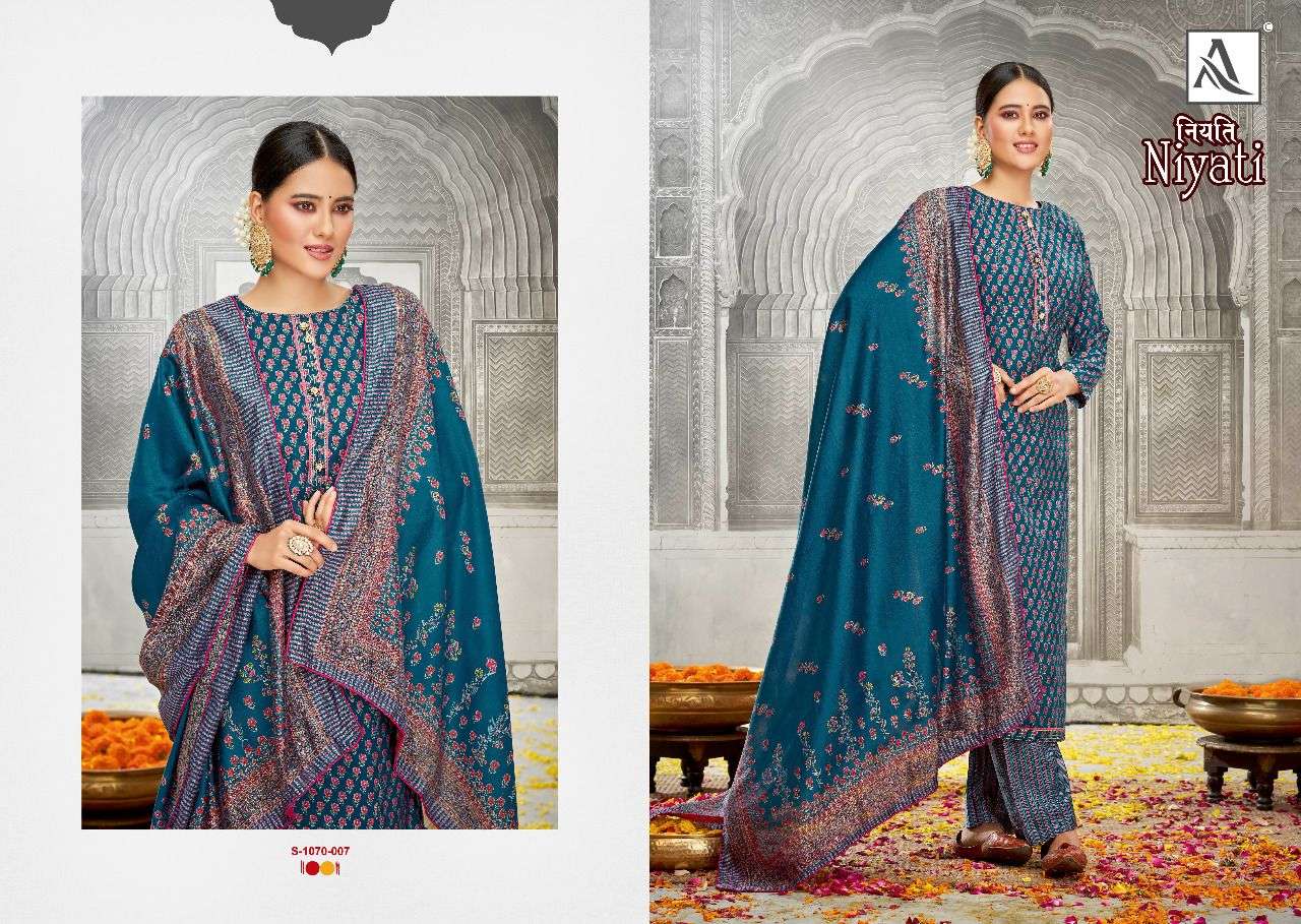 NIYATI BY ALOK SUITS 1070-001 TO 1070-008 SERIES DESIGNER SUITS BEAUTIFUL STYLISH FANCY COLORFUL PARTY WEAR & OCCASIONAL WEAR PURE VISCOSE SILK DRESSES AT WHOLESALE PRICE