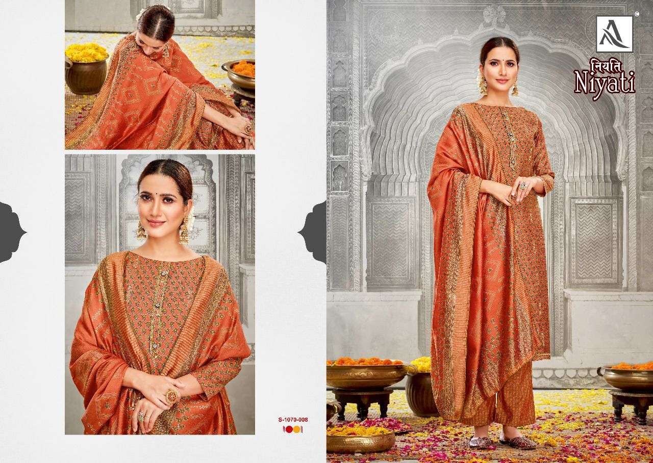 NIYATI BY ALOK SUITS 1070-001 TO 1070-008 SERIES DESIGNER SUITS BEAUTIFUL STYLISH FANCY COLORFUL PARTY WEAR & OCCASIONAL WEAR PURE VISCOSE SILK DRESSES AT WHOLESALE PRICE