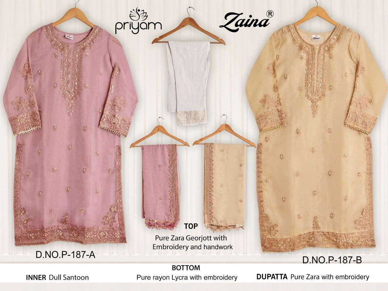 ZAINA HIT COLLECTION VOL-5 BY PRIYAM BEAUTIFUL PAKISTANI SUITS COLORFUL STYLISH FANCY CASUAL WEAR & ETHNIC WEAR PURE GEORGETTE DRESSES AT WHOLESALE PRICE