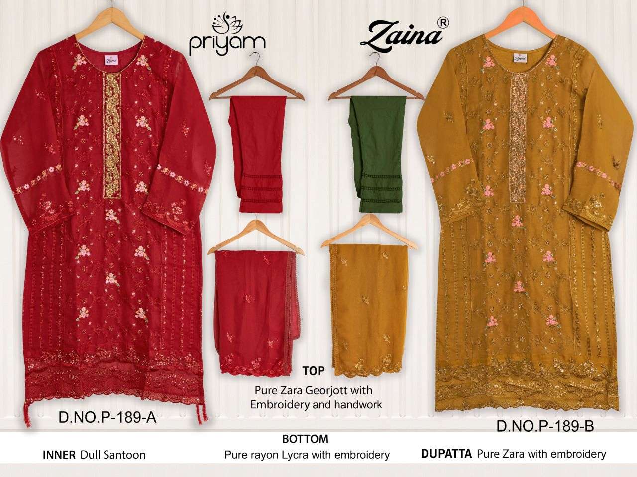 ZAINA HIT COLLECTION VOL-5 BY PRIYAM BEAUTIFUL PAKISTANI SUITS COLORFUL STYLISH FANCY CASUAL WEAR & ETHNIC WEAR PURE GEORGETTE DRESSES AT WHOLESALE PRICE