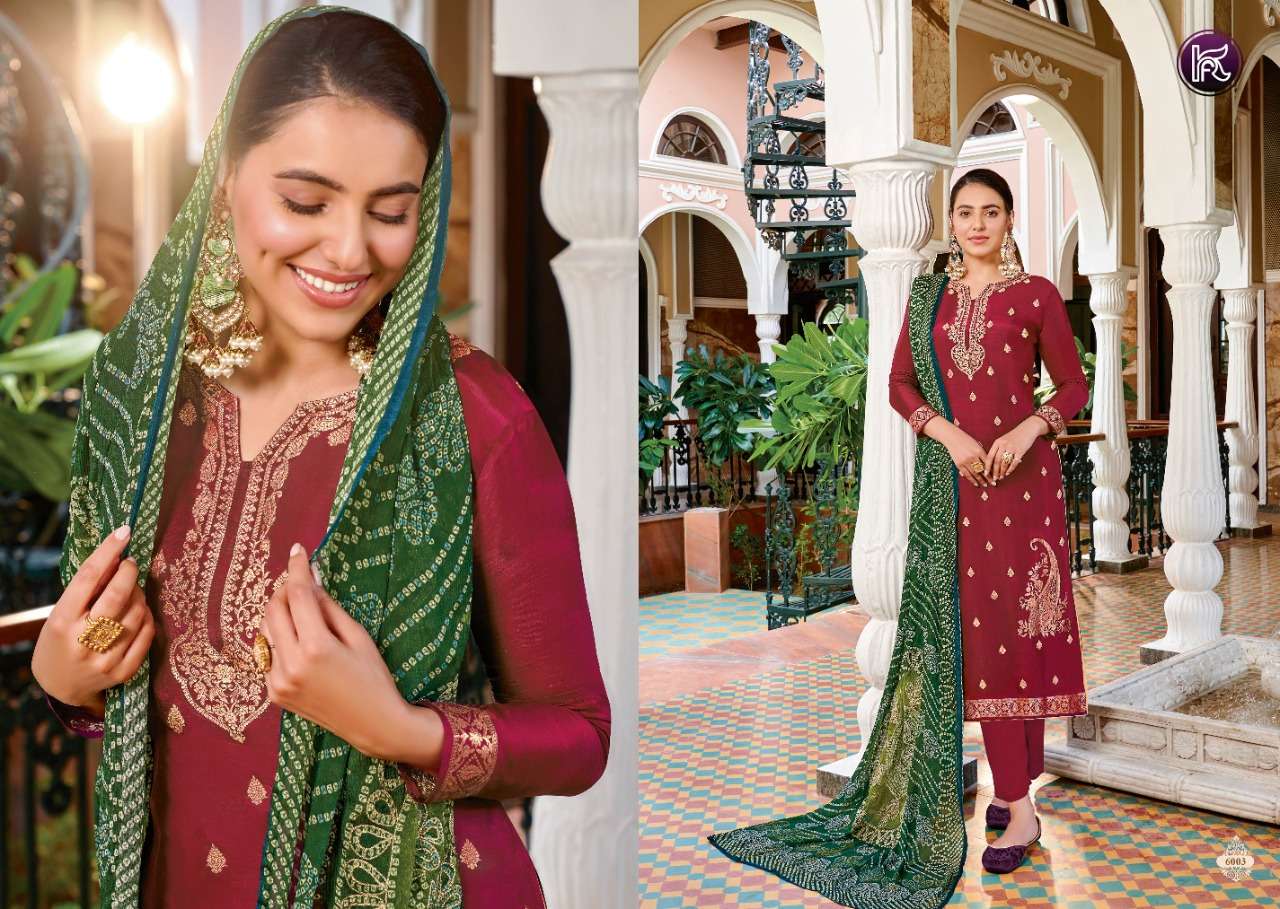 KALA JACQUARD VOL-2 BY KALA FASHION 6001 TO 6006 SERIES DESIGNER SUITS COLLECTION BEAUTIFUL STYLISH COLORFUL FANCY PARTY WEAR & OCCASIONAL WEAR SILK JACQUARD DRESSES AT WHOLESALE PRICE
