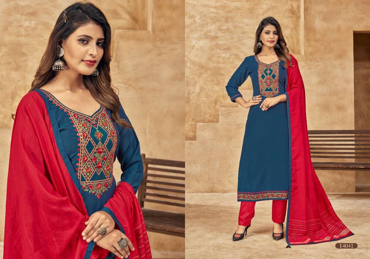 ONE PLUS BY PANCH RATNA 14041 TO 14045 SERIES BEAUTIFUL SUITS COLORFUL STYLISH FANCY CASUAL WEAR & ETHNIC WEAR PARAMPARA SILK DRESSES AT WHOLESALE PRICE