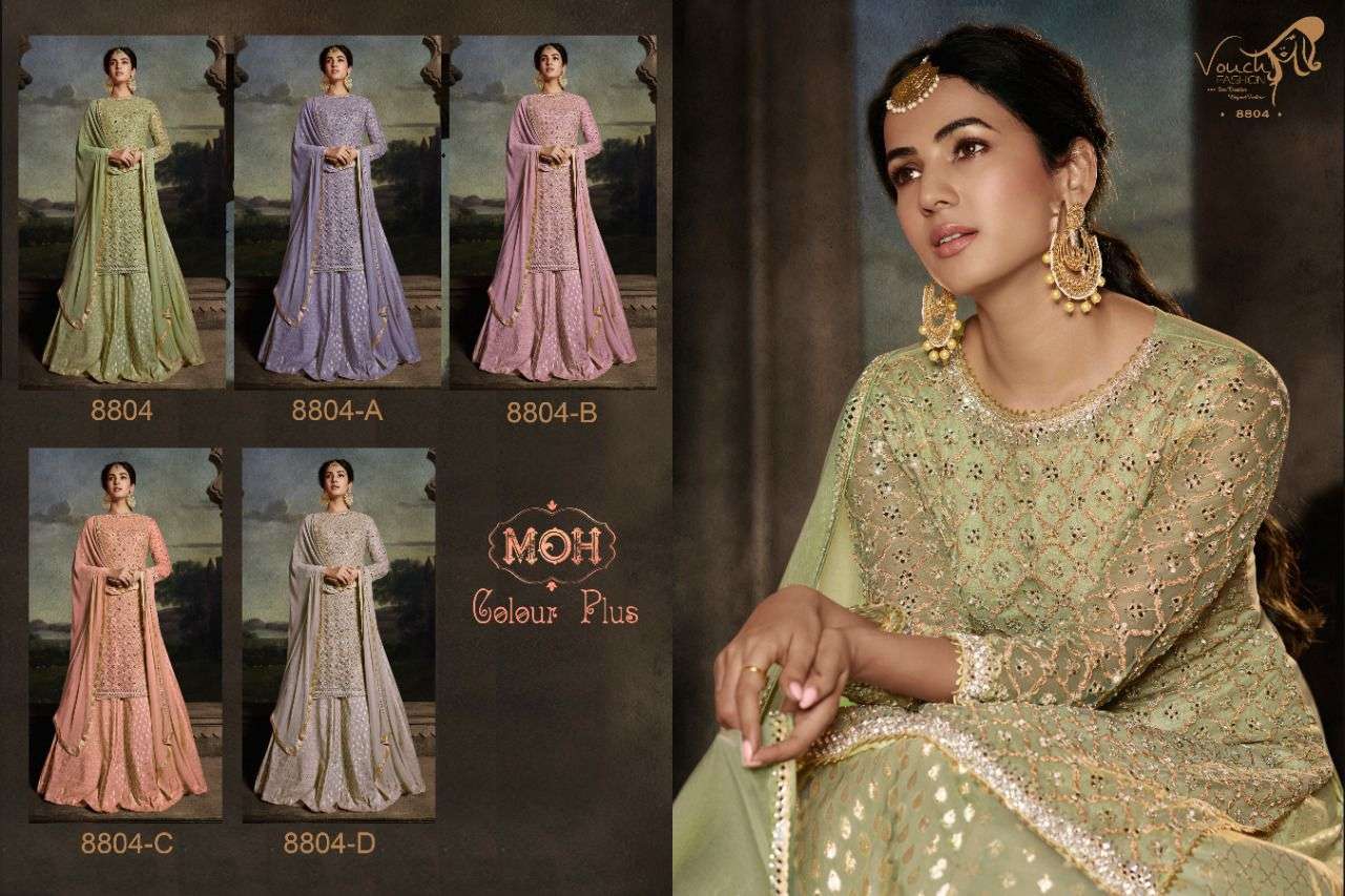 Moh Colour Plus By Vouche 8804 To 8804-D Series Designer Sharara Stylish Fancy Colorful Beautiful Party Wear & Ethnic Wear Collection Net Dresses At Wholesale Price