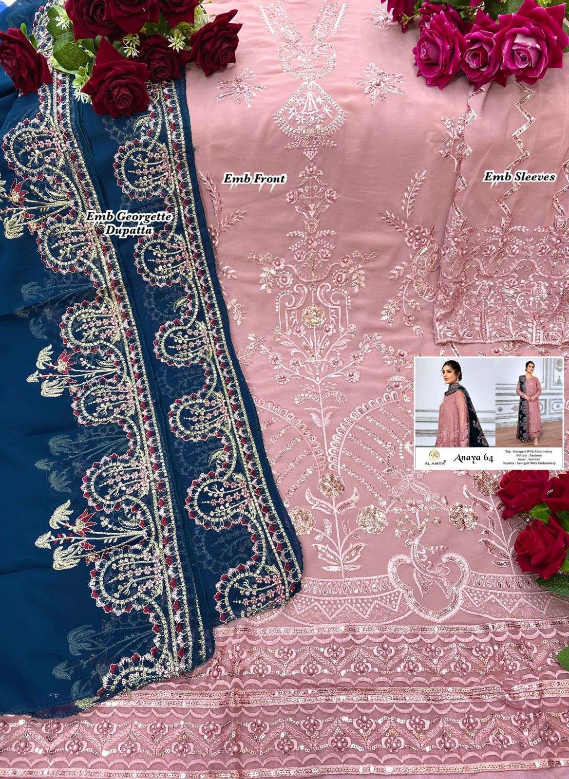 ANAYA 64 BY AL AMRA BEAUTIFUL PAKISTANI SUITS STYLISH COLORFUL FANCY CASUAL WEAR & ETHNIC WEAR GEORGETTE EMBROIDERED DRESSES AT WHOLESALE PRICE