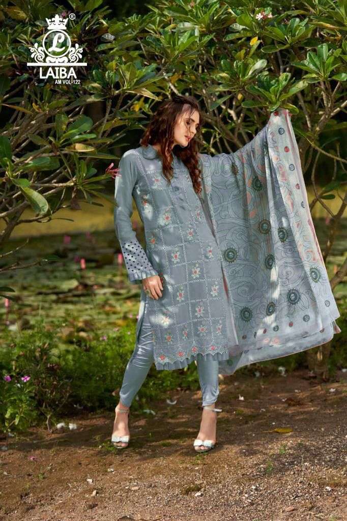 AM VOL-122 BY LAIBA 122-A TO 122-D SERIES DESIGNER PAKISTANI SUITS COLLECTION BEAUTIFUL STYLISH COLORFUL FANCY PARTY WEAR & OCCASIONAL WEAR PURE GEORGETTE DRESSES AT WHOLESALE PRICE