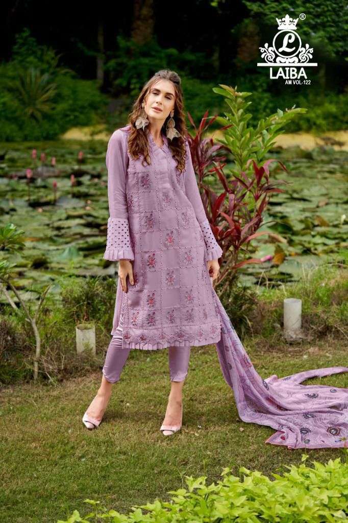 AM VOL-122 BY LAIBA 122-A TO 122-D SERIES DESIGNER PAKISTANI SUITS COLLECTION BEAUTIFUL STYLISH COLORFUL FANCY PARTY WEAR & OCCASIONAL WEAR PURE GEORGETTE DRESSES AT WHOLESALE PRICE