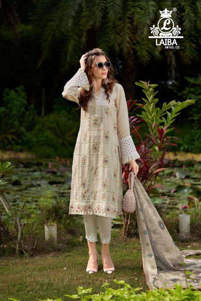 AM VOL-122 BY LAIBA 122-A TO 122-D SERIES DESIGNER PAKISTANI SUITS COLLECTION BEAUTIFUL STYLISH COLORFUL FANCY PARTY WEAR & OCCASIONAL WEAR PURE GEORGETTE DRESSES AT WHOLESALE PRICE