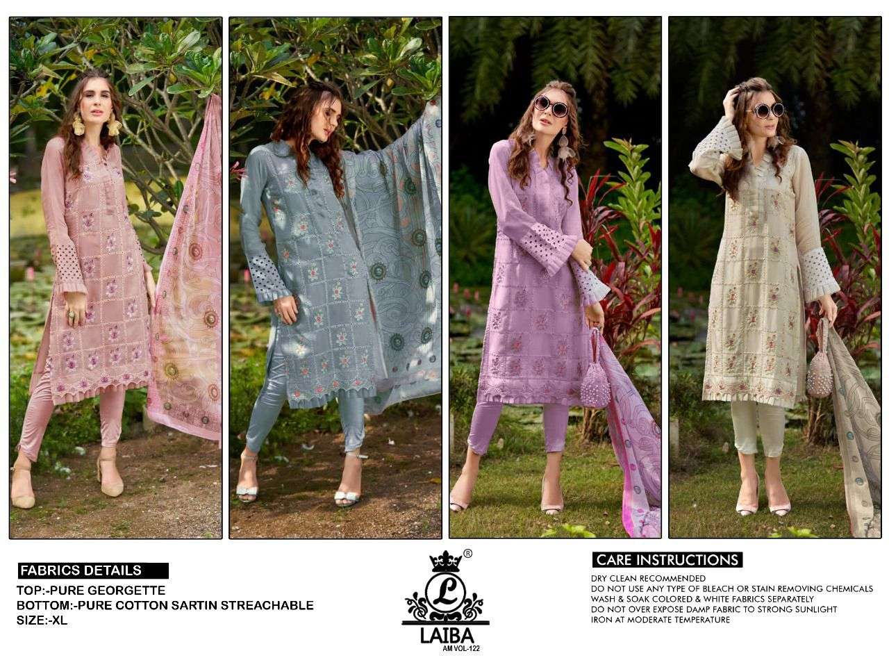 AM VOL-122 BY LAIBA 122-A TO 122-D SERIES DESIGNER PAKISTANI SUITS COLLECTION BEAUTIFUL STYLISH COLORFUL FANCY PARTY WEAR & OCCASIONAL WEAR PURE GEORGETTE DRESSES AT WHOLESALE PRICE