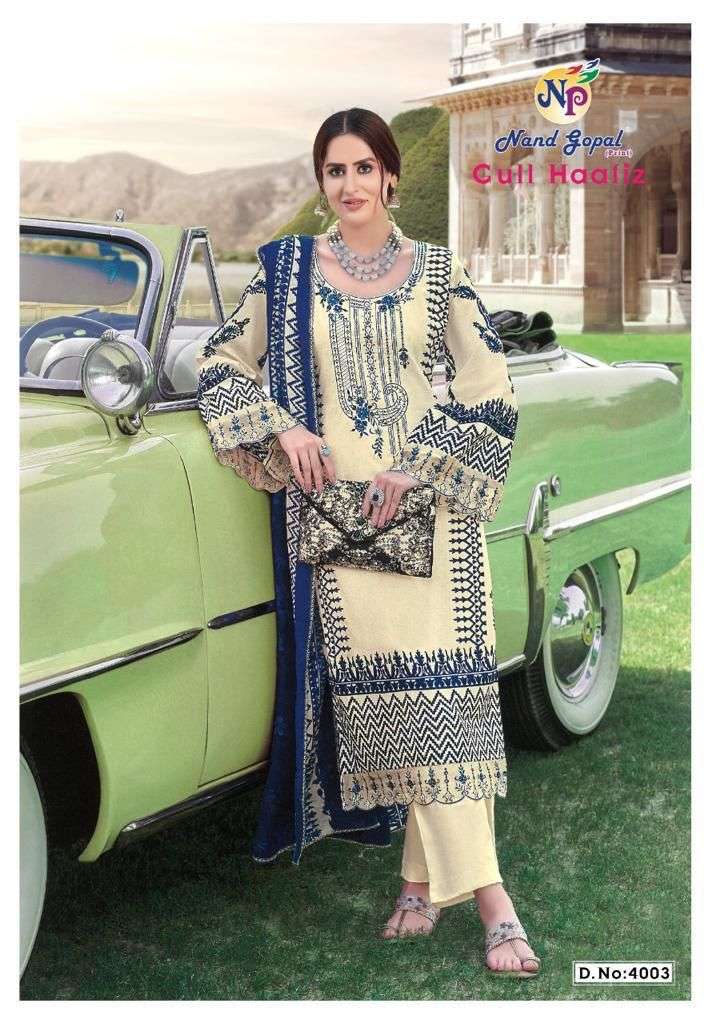 Gull Haafiz Vol-4 By Nand Gopal Print 4001 To 4008 Series Beautiful Suits Colorful Stylish Fancy Casual Wear & Ethnic Wear Cotton Print Dresses At Wholesale Price