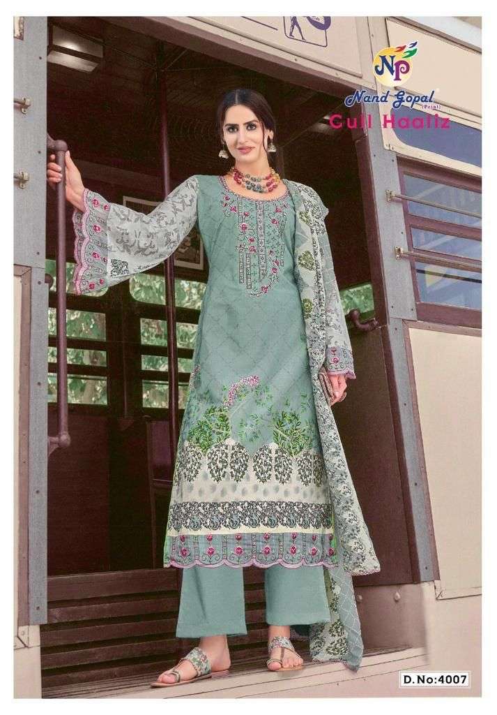 Gull Haafiz Vol-4 By Nand Gopal Print 4001 To 4008 Series Beautiful Suits Colorful Stylish Fancy Casual Wear & Ethnic Wear Cotton Print Dresses At Wholesale Price