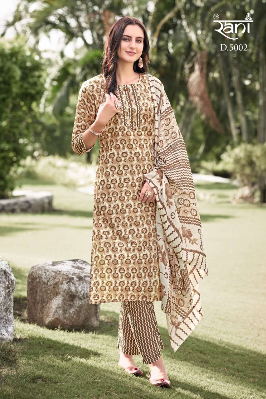 KASHVI VOL-5 BY RANI FASHION 5001 TO 5006 SERIES SUITS BEAUTIFUL FANCY COLORFUL STYLISH PARTY WEAR & OCCASIONAL WEAR COTTON PRINT DRESSES AT WHOLESALE PRICE