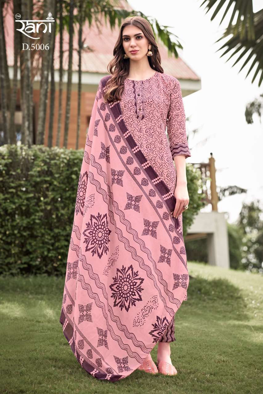 KASHVI VOL-5 BY RANI FASHION 5001 TO 5006 SERIES SUITS BEAUTIFUL FANCY COLORFUL STYLISH PARTY WEAR & OCCASIONAL WEAR COTTON PRINT DRESSES AT WHOLESALE PRICE