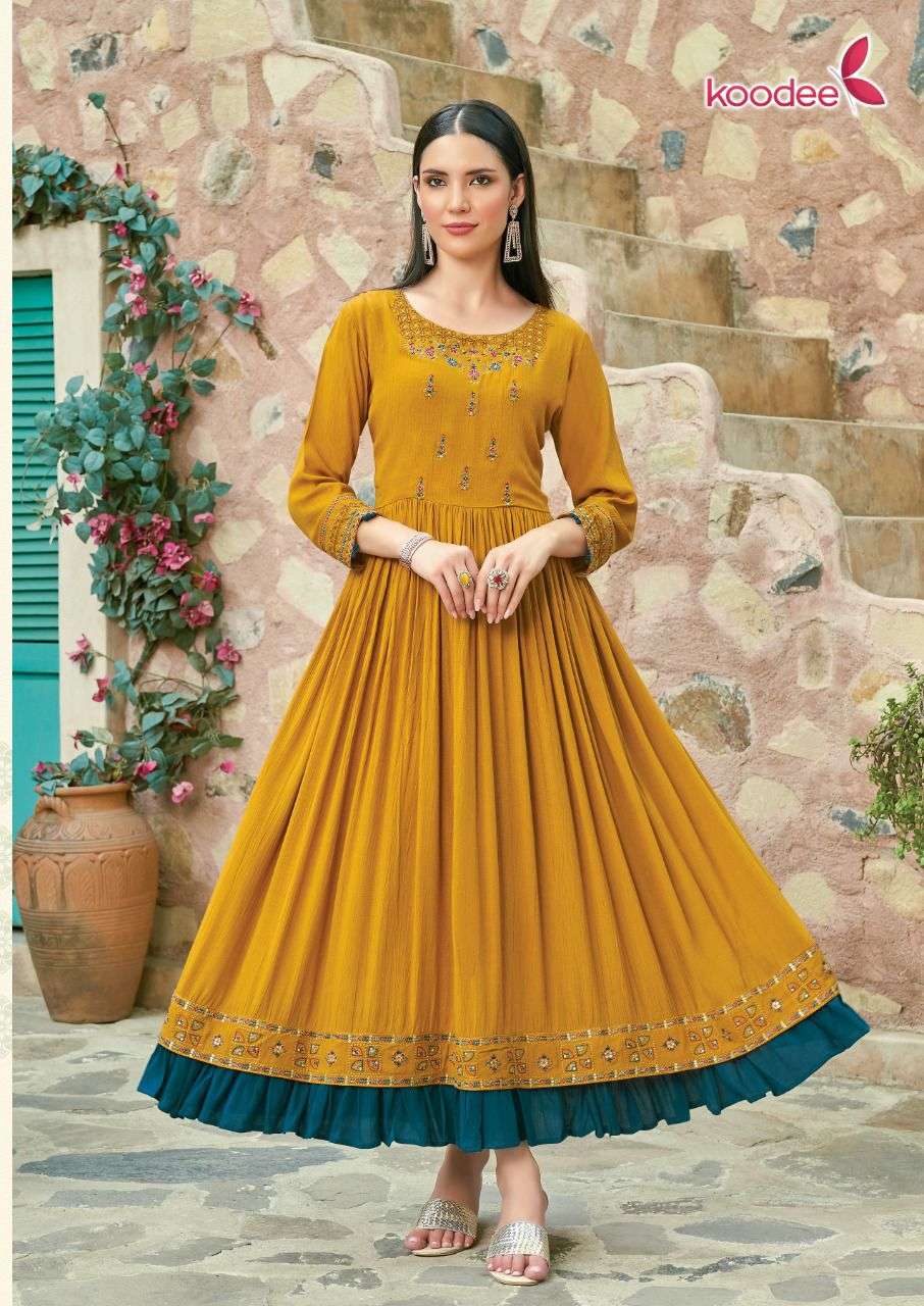 ROSHANI BY KOODEE 1001 TO 1004 SERIES DESIGNER STYLISH FANCY COLORFUL BEAUTIFUL PARTY WEAR & ETHNIC WEAR COLLECTION RAYON KURTIS AT WHOLESALE PRICE