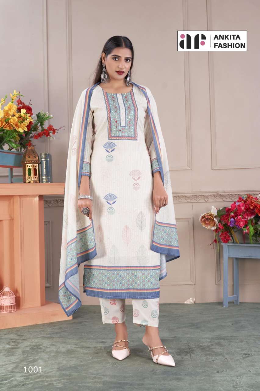 ALISHA VOL-2 BY ANKITA FASHION 1001 TO 1004 SERIES SUITS BEAUTIFUL FANCY COLORFUL STYLISH PARTY WEAR & OCCASIONAL WEAR PURE MUSLIN DRESSES AT WHOLESALE PRICE