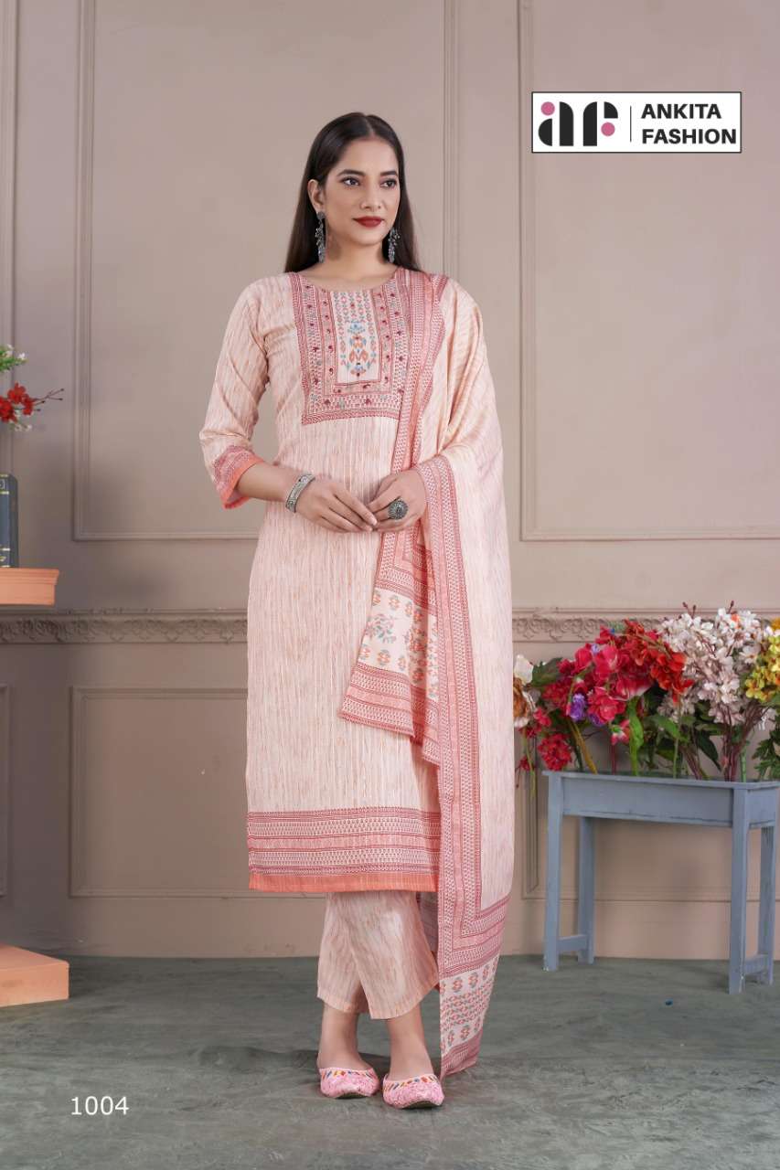 ALISHA VOL-2 BY ANKITA FASHION 1001 TO 1004 SERIES SUITS BEAUTIFUL FANCY COLORFUL STYLISH PARTY WEAR & OCCASIONAL WEAR PURE MUSLIN DRESSES AT WHOLESALE PRICE