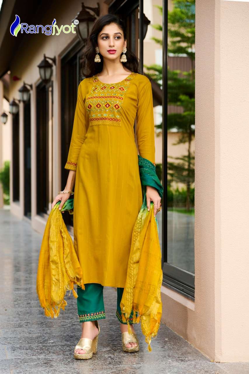Anusha By Rangjyot Fashion 1001 To 1006 Series Suits Beautiful Fancy Colorful Stylish Party Wear & Occasional Wear Rayon Dresses At Wholesale Price