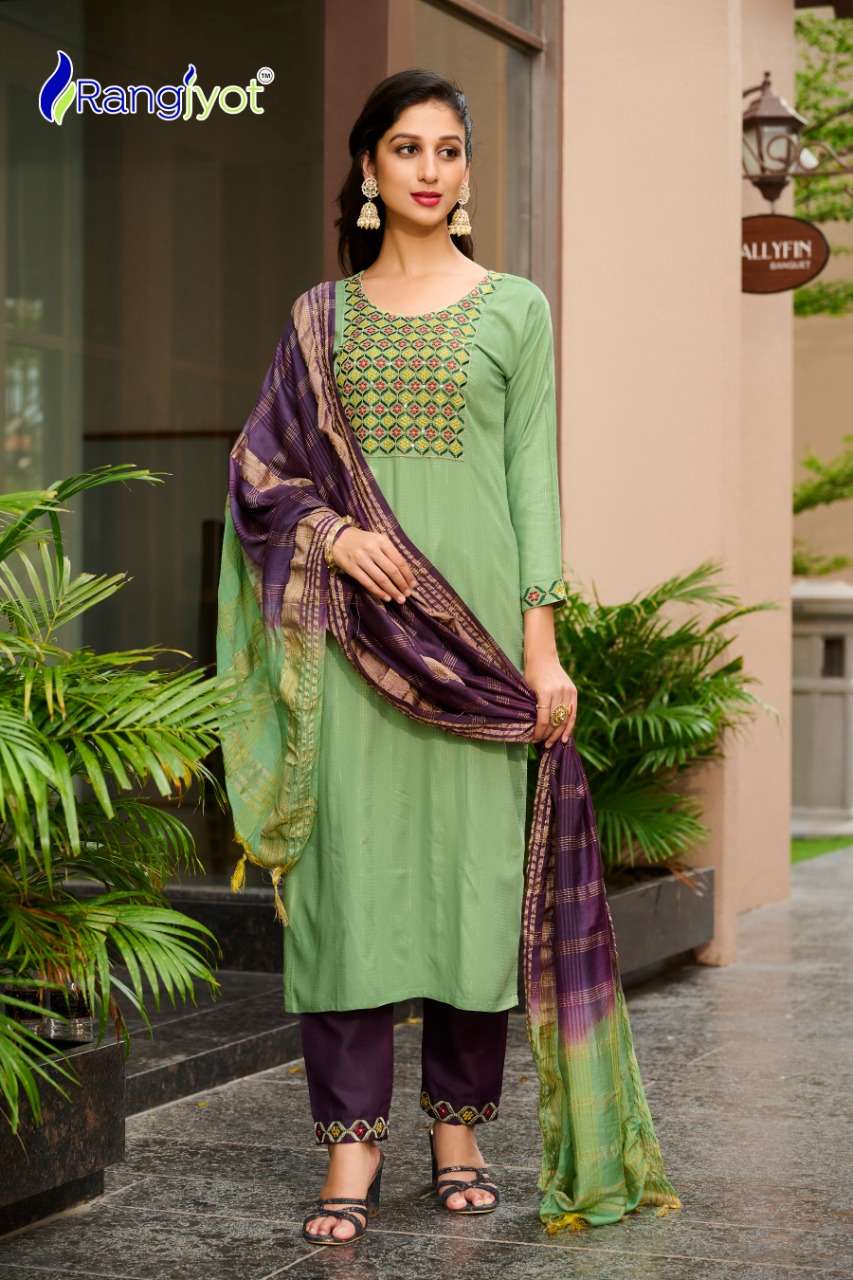 Anusha By Rangjyot Fashion 1001 To 1006 Series Suits Beautiful Fancy Colorful Stylish Party Wear & Occasional Wear Rayon Dresses At Wholesale Price
