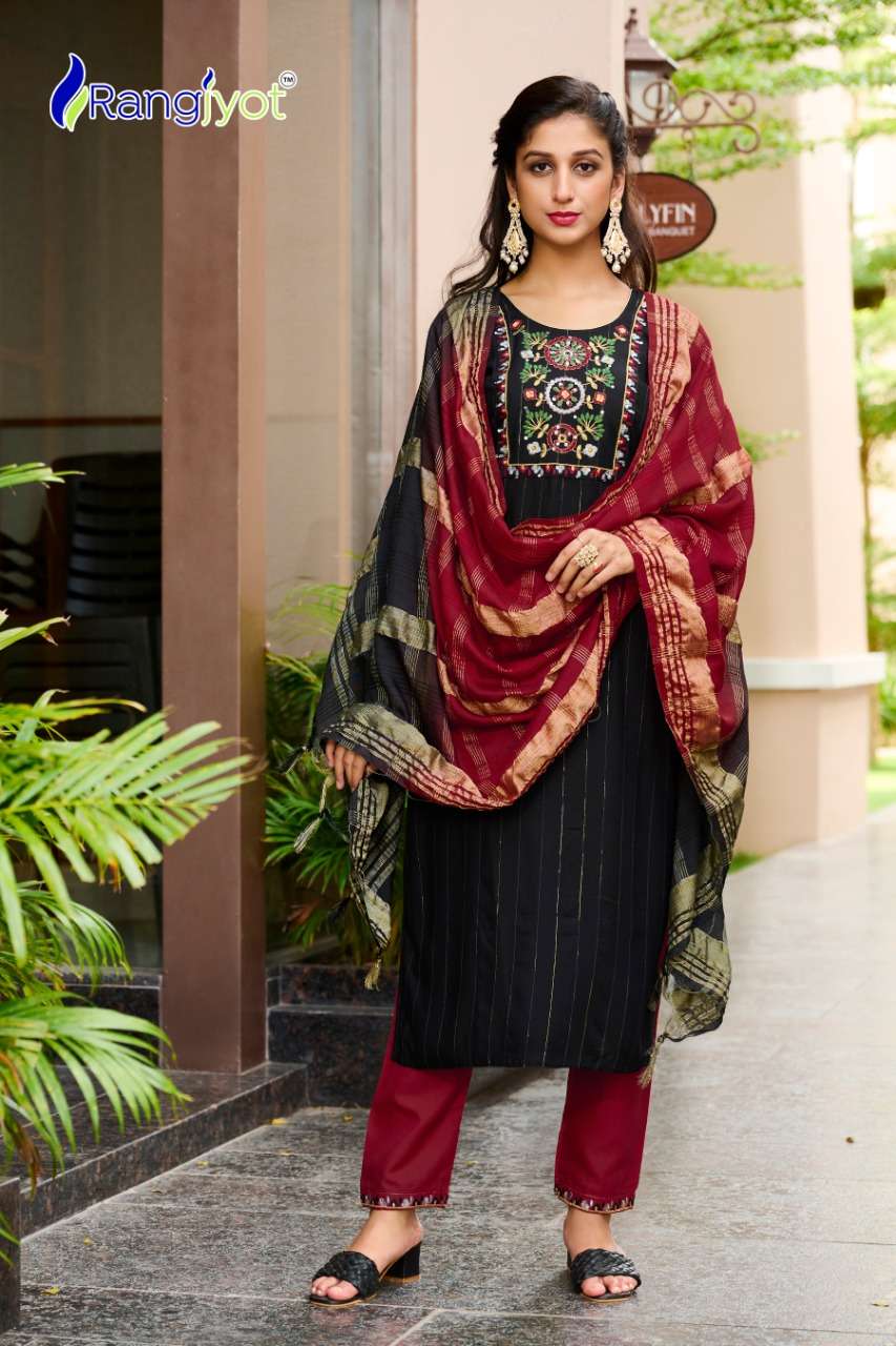 Anusha By Rangjyot Fashion 1001 To 1006 Series Suits Beautiful Fancy Colorful Stylish Party Wear & Occasional Wear Rayon Dresses At Wholesale Price