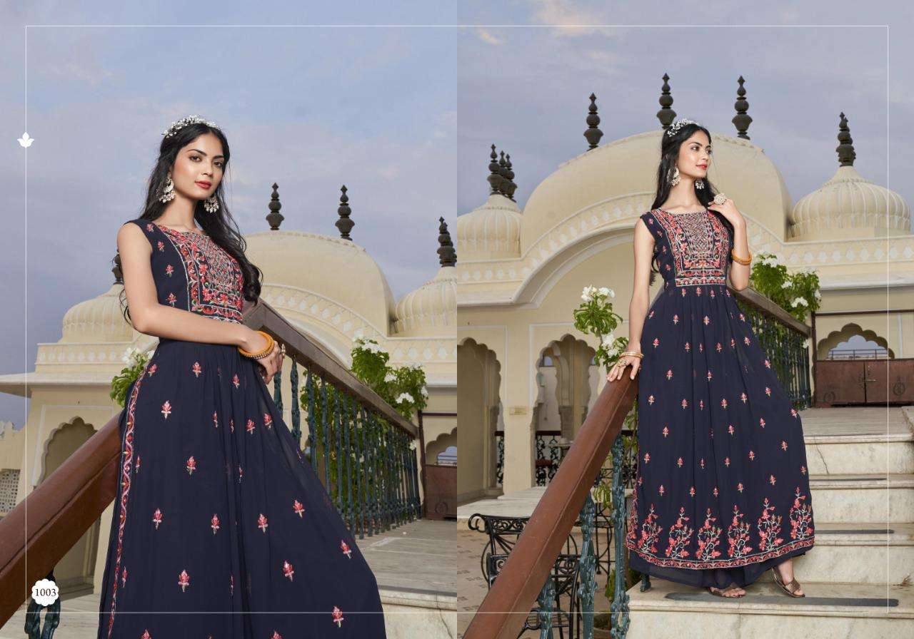 NAYRA VOL-1 BY ANKITA FASHION 1001 TO 1005 SERIES BEAUTIFUL STYLISH FANCY COLORFUL CASUAL WEAR & ETHNIC WEAR GEORGETTE EMBROIDERED KURTIS AT WHOLESALE PRICE