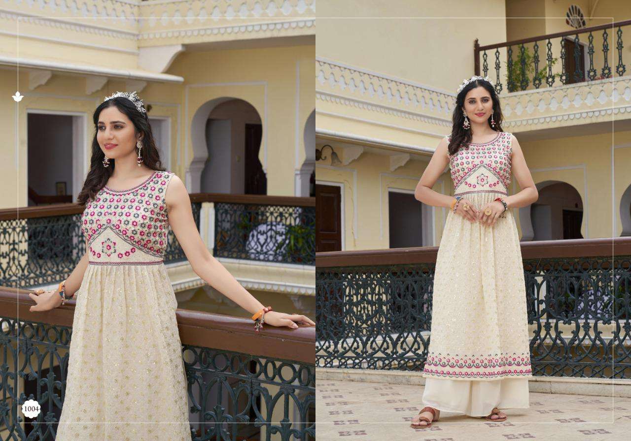NAYRA VOL-1 BY ANKITA FASHION 1001 TO 1005 SERIES BEAUTIFUL STYLISH FANCY COLORFUL CASUAL WEAR & ETHNIC WEAR GEORGETTE EMBROIDERED KURTIS AT WHOLESALE PRICE